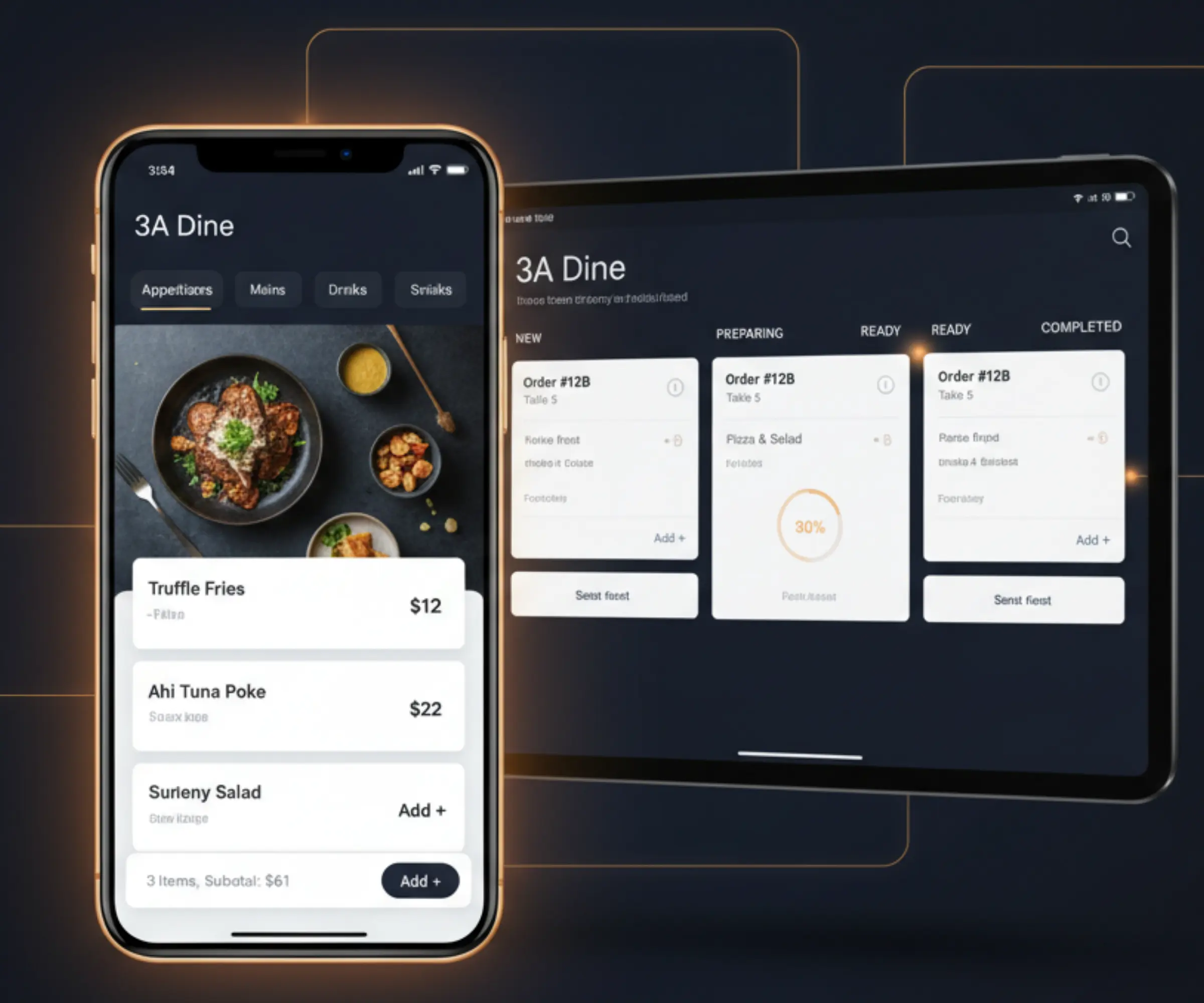 3ADine app screenshot — QR menu on mobile